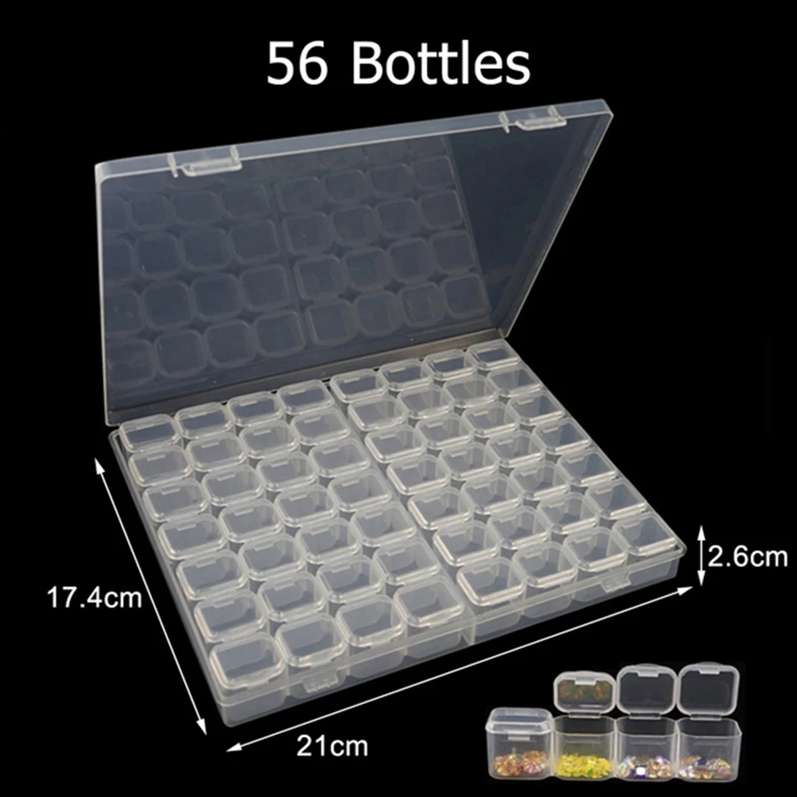 28/56/64pcs Bottles Diamond Painting Tools Accessories Storage Box Beads Container Diamond Embroidery Stone Case Convenience Box