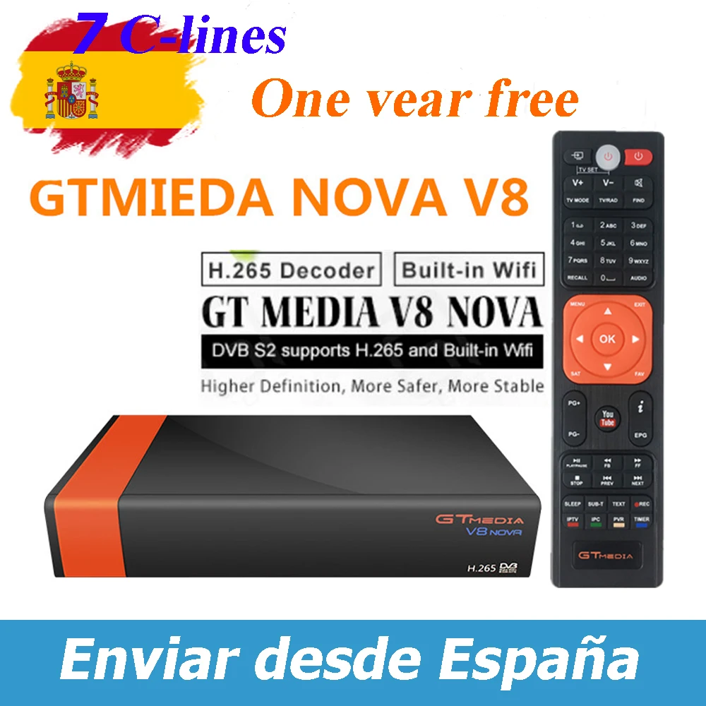 

GTMedia V8 Nova DVB-S2 Satellite Receiver Bulit in wifi 1 Year Europe Spain 7 lines Upgrade From Freesat V8 Super TV Receptor