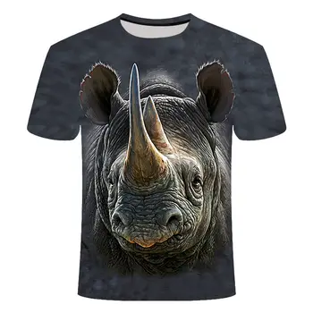 

Fashion wild personality short-sleeved T-shirt 2020 black men's 3d hip-hop men's t-shirt casual printing big rhino shirt
