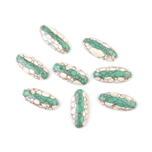

2/3pcs Natural Stone Oval Shape Double Color 13x30mm Flatback Turquoise Cabochon For DIY Jewelry Making Pendant Accessories