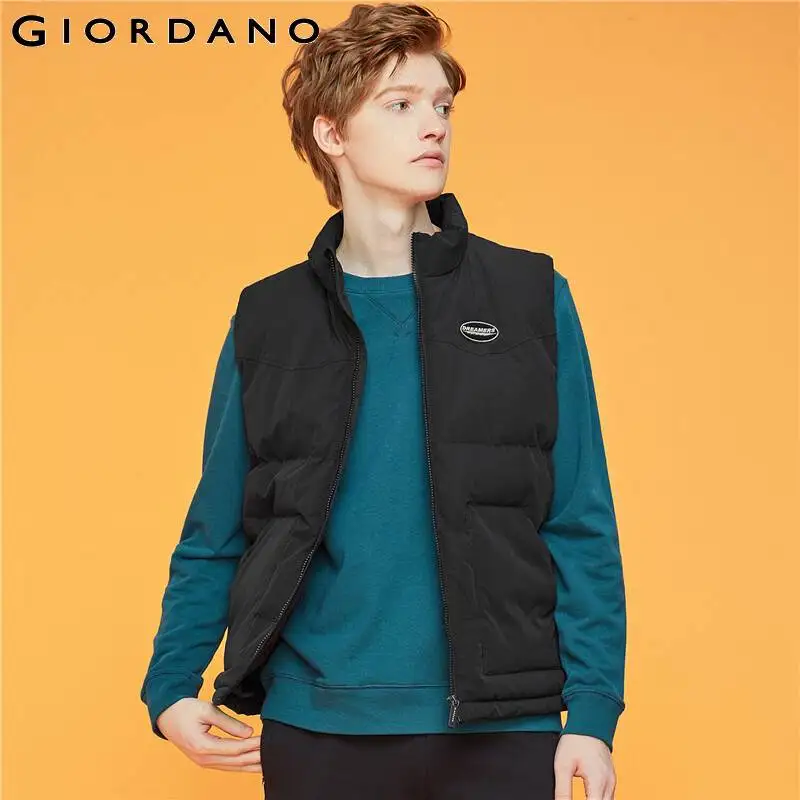 Giordano Men Coats Embroidery Stand Collar Contrast Quilted Vest Wrinkle Resistance Zip Front Roupas Masculina 01079741