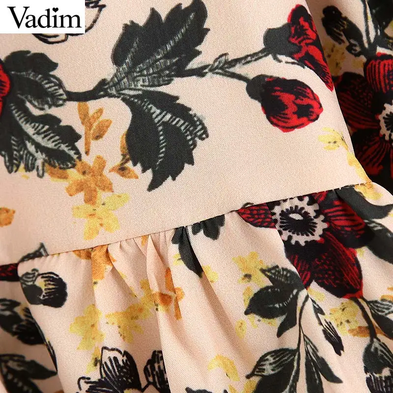 Vadim женская блузка с цветочным узором, v-образный вырез, длинный рукав-колокол, плиссированная рубашка, Женская милая, обычная модная блуза LB415