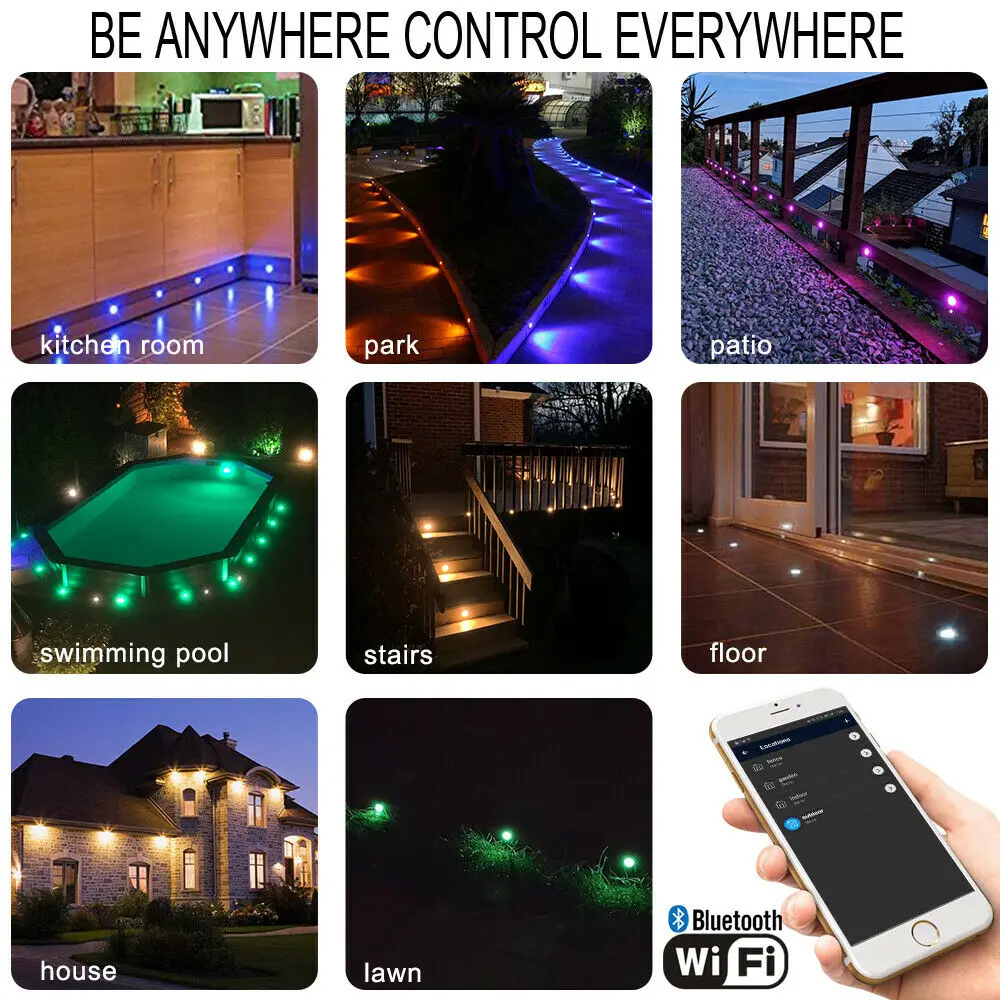 FVTLED LED Deck Lights garden decoration lamps led deck lights 12V RGBW WiFi/Bluetooth IP67 Waterproof Outdoor Yard Path Spotlights Voice Control With Alexa Google