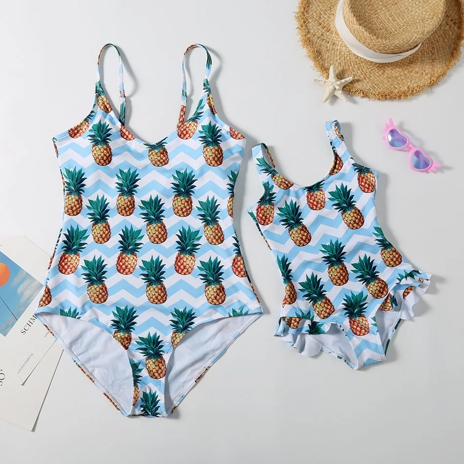 

Pineapples Mother Daughter Matching Swimsuit Mommy and Me Bath Suits Clothes Family Look Mom Mum Baby Women Girls Swimwear Dress
