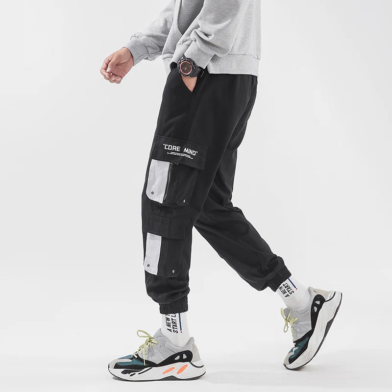 Yasword Men Cargo Pants Casual Trousers Straight Ankle-Length Solid Color Fashion Loose Male Elastic Waist Clothing Streetwear