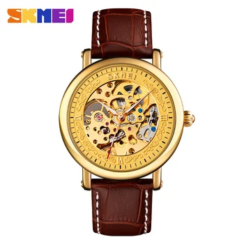 

New Fashion Men Watches Luxury Business Automatic Wrist Watch Top Brand SKMEI Watch Man Leather Strap Bracelet Rose Gold Clock