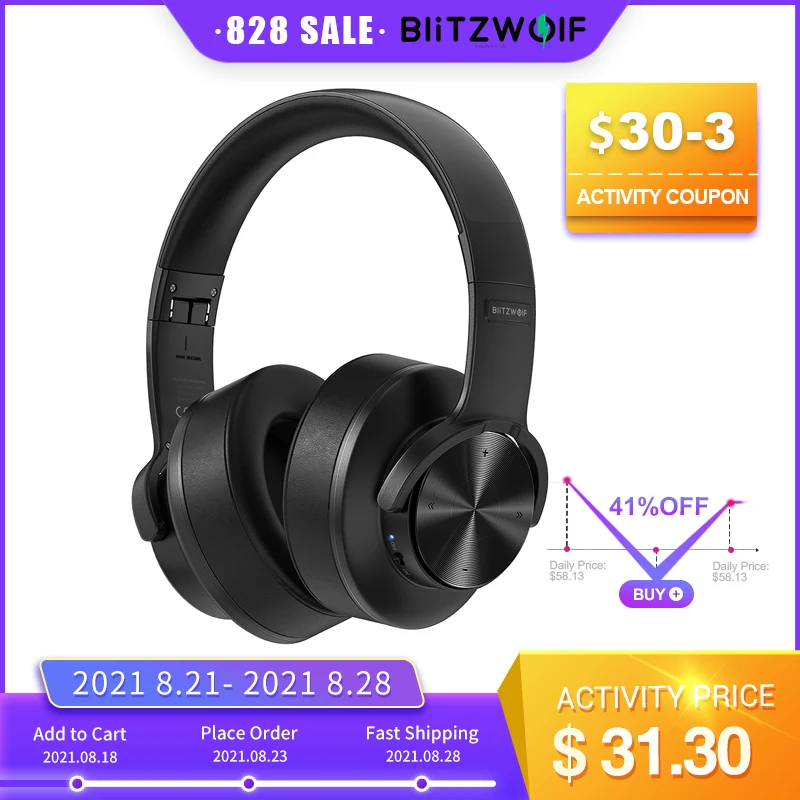 Hot Products! BlitzWolf BW-HP2 Bluetooth-compatible V5.0 Headphones Wireless Headset 50mm Driver Touch Control Over-Ear Gamer Headset with Mic
