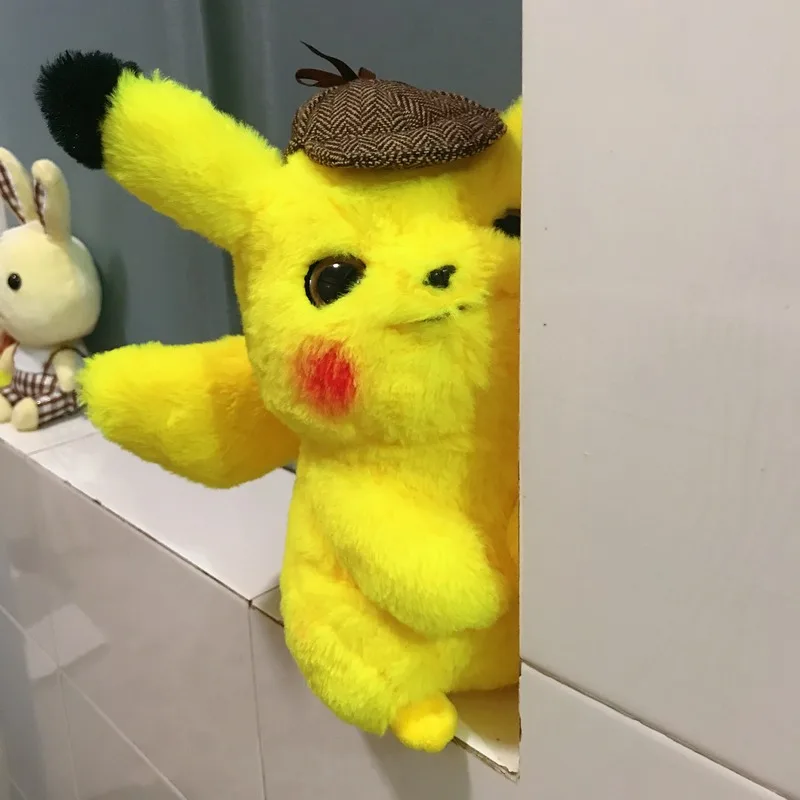 Takara Tomy Pokemon 28cm Detective Pikachu Plush Toy Anime Doll High Quality Stuffed Gift for Hobby Collection Movie