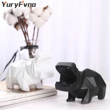

YuryFvna Nordic Resin Hippo Piggy Bank Abstract Statue Living Room Bedroom Porch Model Room Hotel Study Home Decoration Crafts