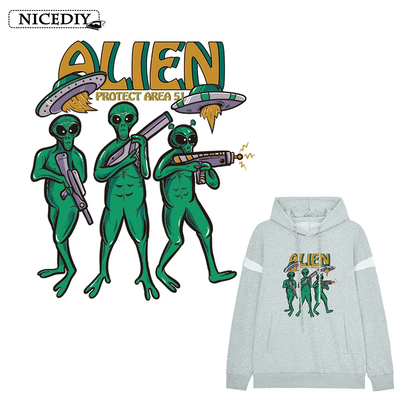 

Nicediy Alien Warrior Iron On Transfers On Clothing UFO Patches Heat Transfer Vinyl Sticker Applique On Clothes Badge DIY Decor