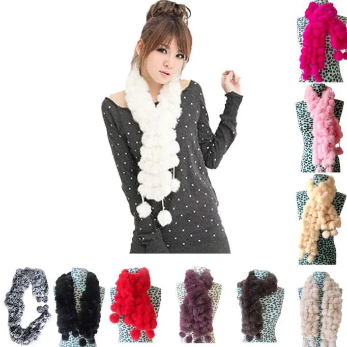 

2019 New Warm scarf Women Winter Rabbit Fur Beautiful Scarf Lady Casual Soft Fur Ball Velvet Scarf Soild-color шарфы женские