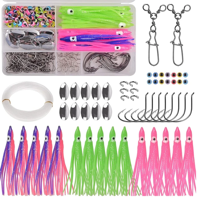 Squid Rigs Making Kit 161pcs Fluke Flounder Saltwater Fishing Rigs Include  Soft Trolling Skirt Lures Octopus hook Tackle - AliExpress