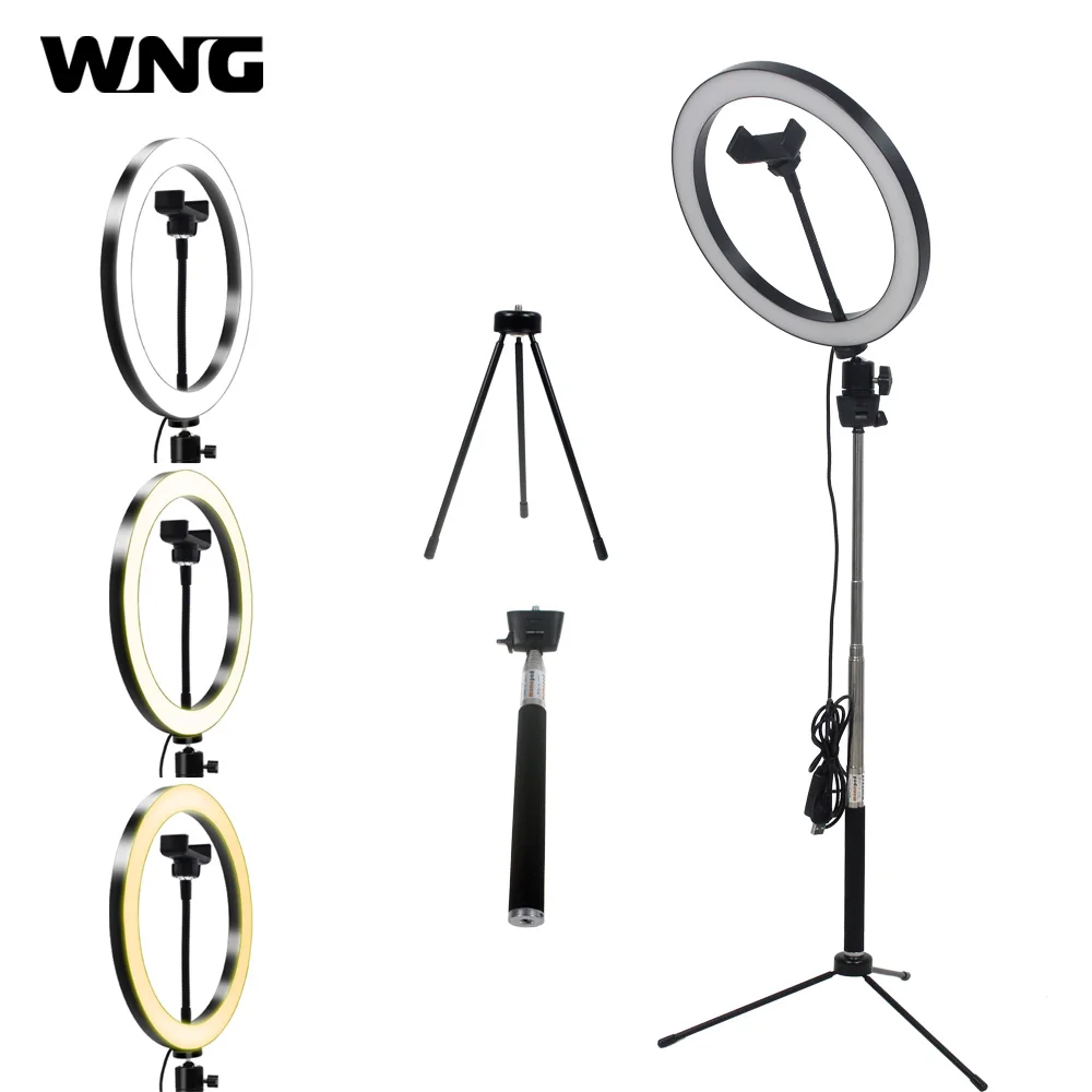 Приглушаемая Фотографическая светодиодный Selfie Ring Light Youtube Video Live 3500-5500k фотостудия свет с держателем для телефона USB разъем штатив