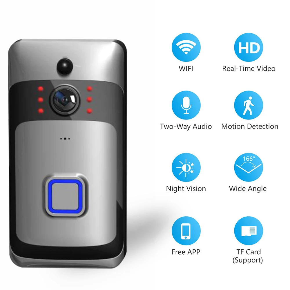 

Wireless Video Doorbell Camera Smart Intercom Door Bell with PIR Motion Detection Two Way Audio Night Vision Support TF Card