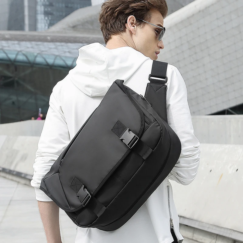 

Expansion Large Capacity Messenger Bags For Men 14" Laptop Shoulder Bag Black Casual Travel Chest Sports Sling Bags Male Pack
