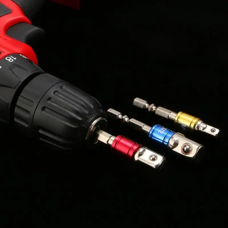 

New 3pcs/set Electric drill Socket Adapter Chrome Vanadium Steel 1/4" 3/8" 1/2"Extension Drill Bits Bar Hex Bit Set Power Tools