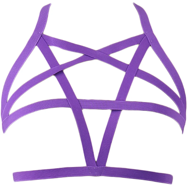 

Purple Pentagram Body Harness Elastic Adjustable Bondage Sexy Lingerie Belt Punk Goth Body Cage Rave Woman Star Harness Bra