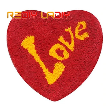 

Latch Hook Rug Kits Crocheting Carpet Rug Red Love Heart Acrylic Yarn Pre-Printed Canvas Cushion Mat Crochet Tapestry Sofa Decor