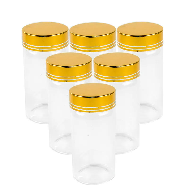 

47*90*34mm 100ml Glass Bottles Glod Screw Cap Jars Glass Bottles For Liquid Candy Gift Jars Eco-Friendly 24pcs Free Shipping