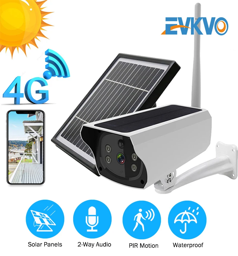EVKVO 4G LTE IP камера SIM солнечная батарея беспроводная PTZ HD 1080P наружная