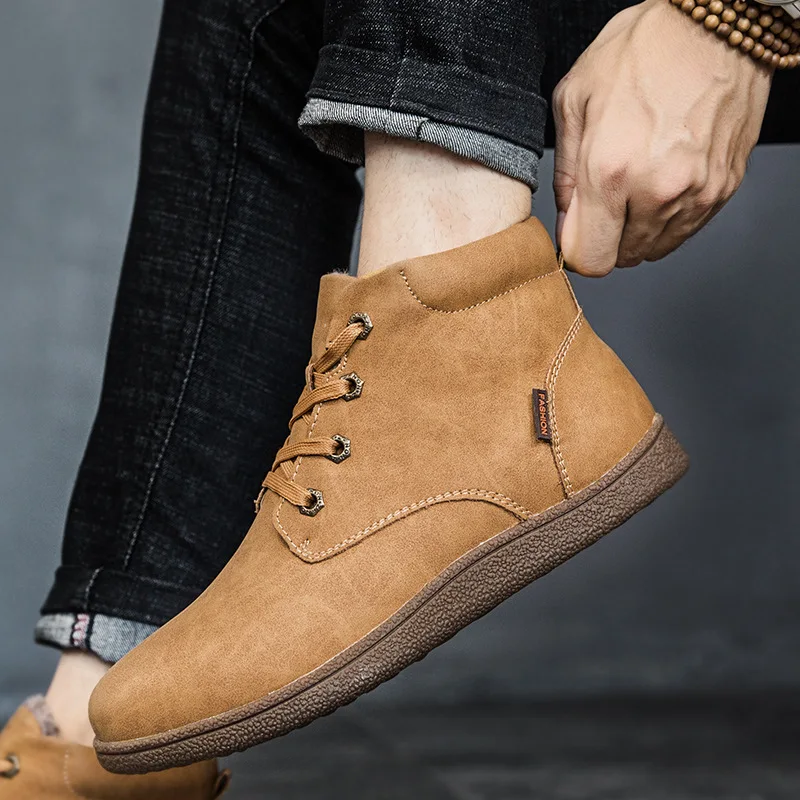 

47 Large Size Dull Polish Worker Boot 2018 Winter New Style Men Martin Boots Tube Dull Polish Outdoor Desert Boots Warm