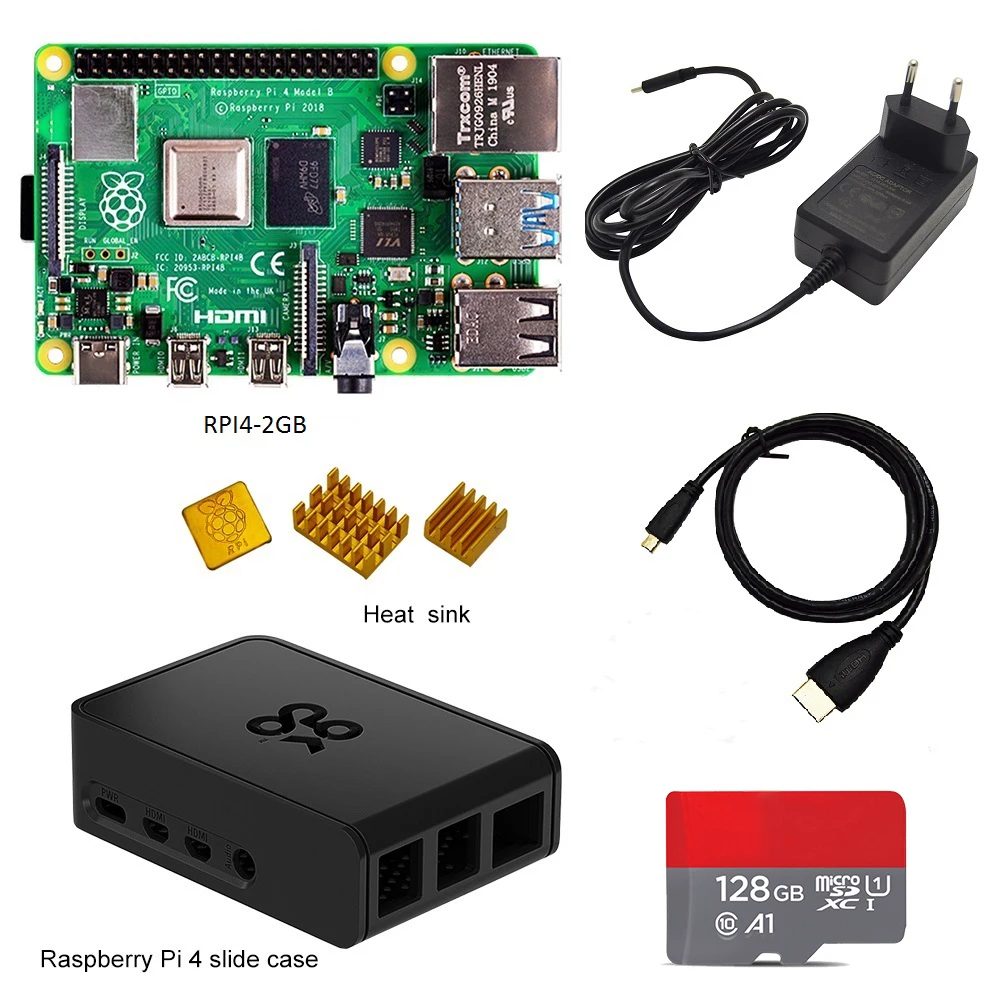 Официальный raspberry pi 4 kit Pi Model B PI 4B 2 ГБ/4 ГБ: плата + теплоотвод адаптер питания чехол