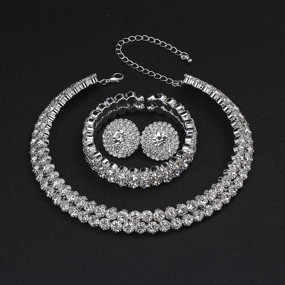 TREAZY Luxury Crystal Bridal Jewelry Sets African Rhinestone Choker Necklace Earrings Bracelet Set For Women Wedding Accessories bridal jewelry sets crystal jewelry sets