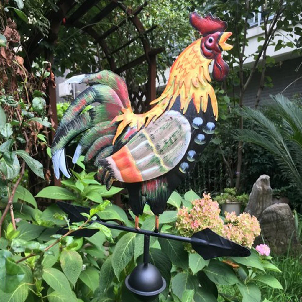 47`` Metal Weather Vane/ Wind Wheel Garden Stake, Cast Iron Rooster Garden