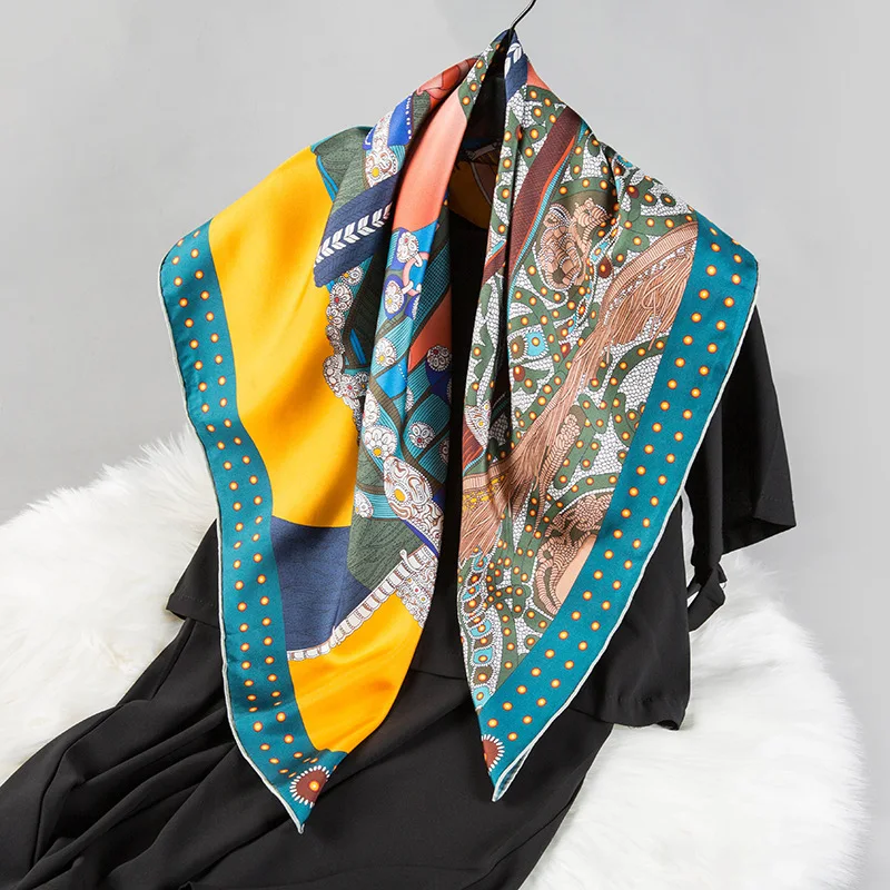 

Luxury Kerchief Twill Silk Scarf For Women Shawl Animal Print Neckerchief Winter Scarfs 90*90cm Square Scarves and Shawls Wraps