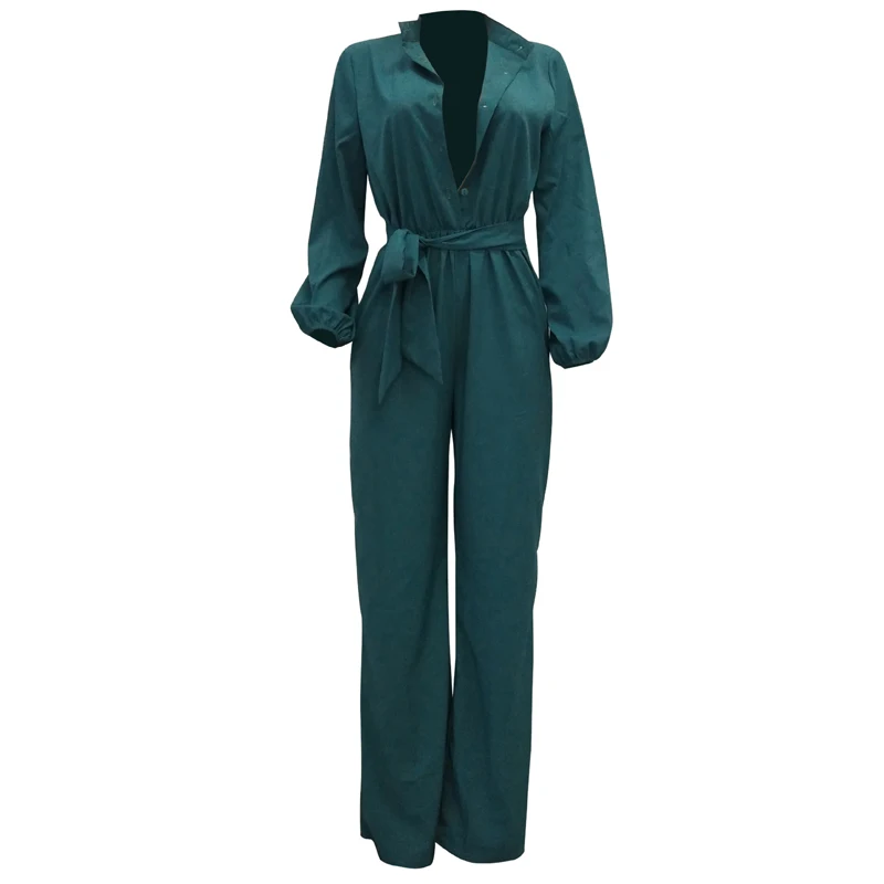 Женский комбинезон на пуговицах размера плюс с поясом и карманами однотонный