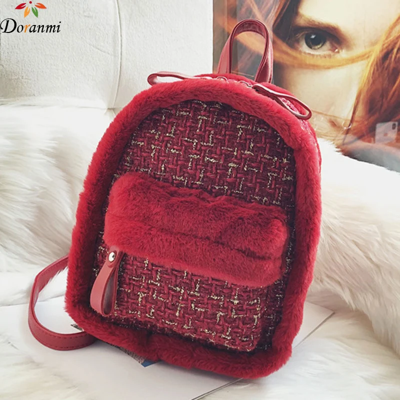 

DORANMI Plaid Small Backpacks For Women 2019 New Soft Fur Patchwork Schoolbag Female Autumn Mini Backpack Cloth Mochila DJB922