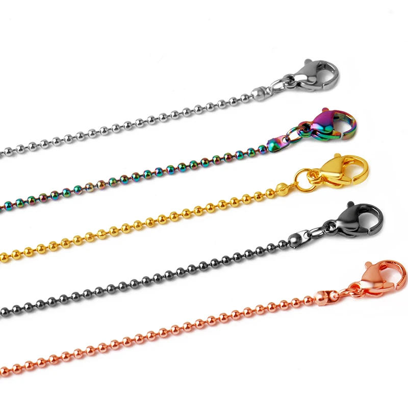

2pcs 45cm Beads Chains Stainless Steel Keep Color Plated Lobster Buckle Necklace Fashion Jewelry Making Accessories 1.5mm Beads
