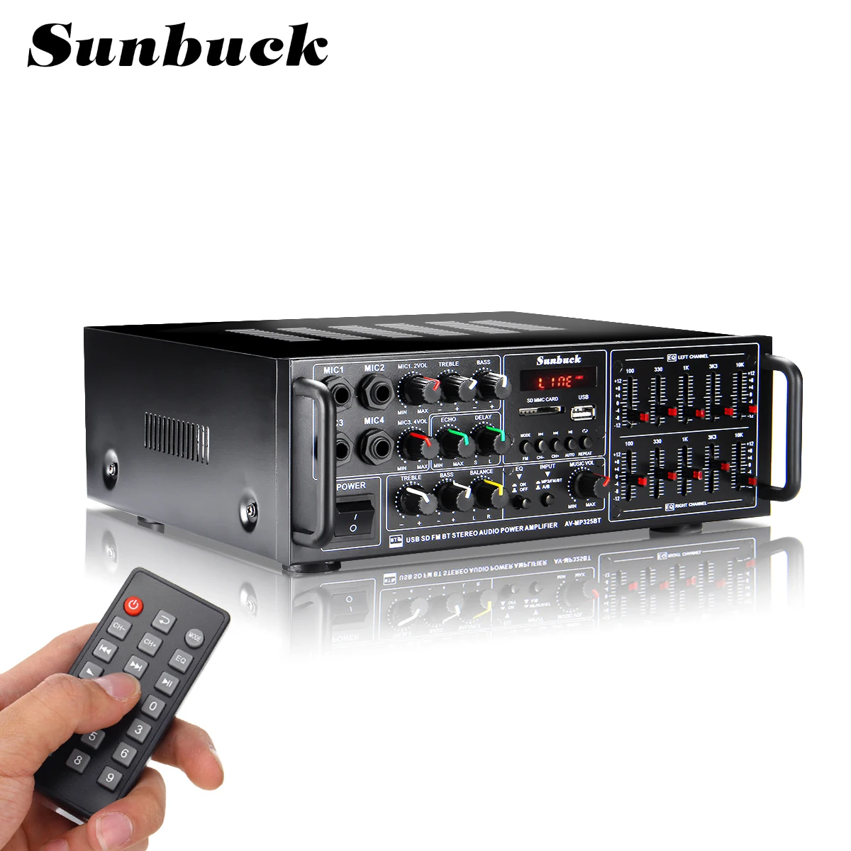 SUNBUCK coche/Audio en casa amplificador bluetooth USB SD FM 4 * Mic amplificador estéreo 2000W 2 canal sintonizador HIFI remoto Audio en casa HiFi