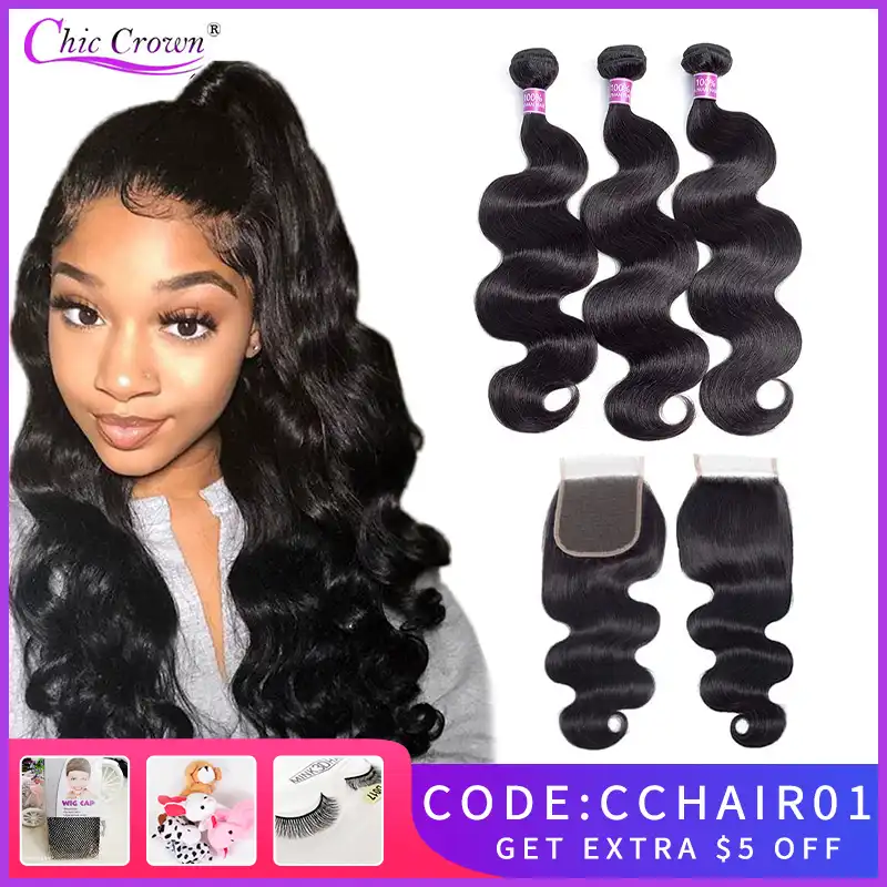 Body Wave Bundles With Closure Brazilian Hair Weave 3 Bundles With