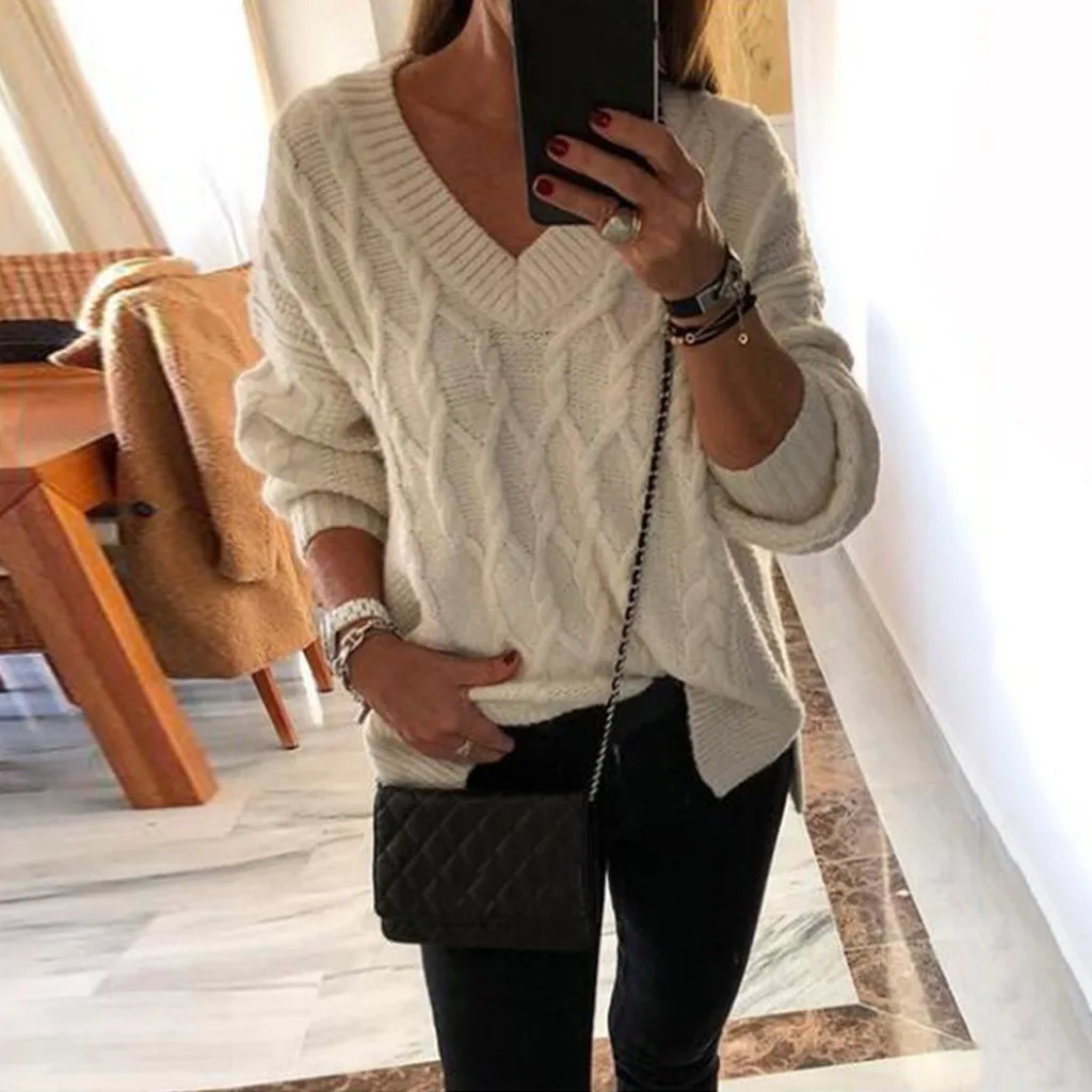 

Winter Clothes Women Sweater Pullovers V Neck Long Sleeves Solid Sweater Pull Femme Blouse Tops Jumper Sueter Mujer Invierno