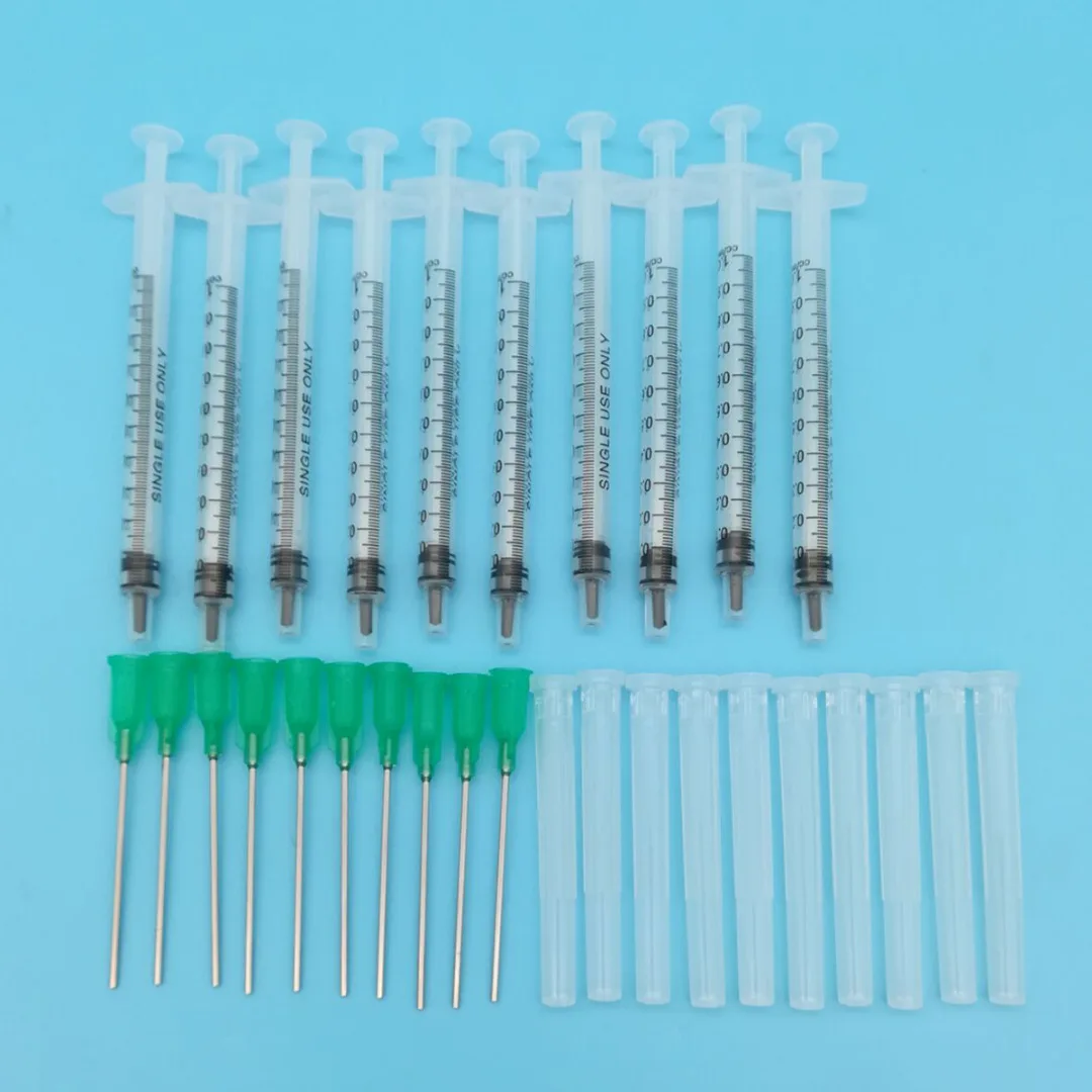 10pcs 1ml Syringe + Disposable 18Ga 1.5" Blunt Tip Needle + Protective Cover Cap Kit For Mixing Liquids Gels Glues
