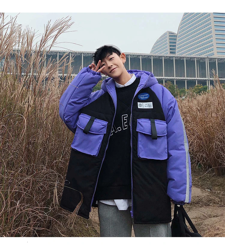 UYUK2019 зима банд-Стиль Повседневный длинный с капюшоном лоскутный цвет контрастный Модный молодежный тренд мужская хлопковая одежда Homme