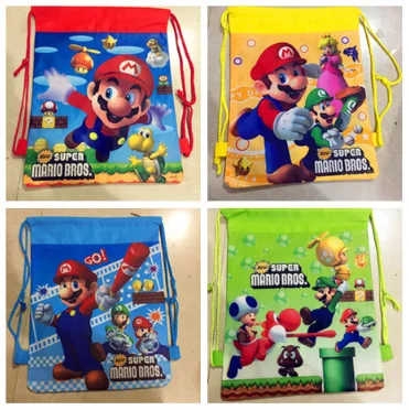 HJKL-Mochila De tela no tejida con tema de Súper Mario, bolso escolar de viaje para niños, regalo, decoración, cordón Mochila, 1 Uds.