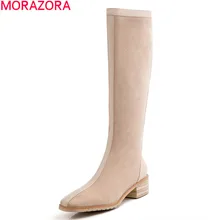 MORAZORA/ Новое поступление, Лидер продаж простые Женские ботинки на среднем каблуке с квадратным носком; модная обувь на зиму 2 цвета сапоги до колена высокие сапоги