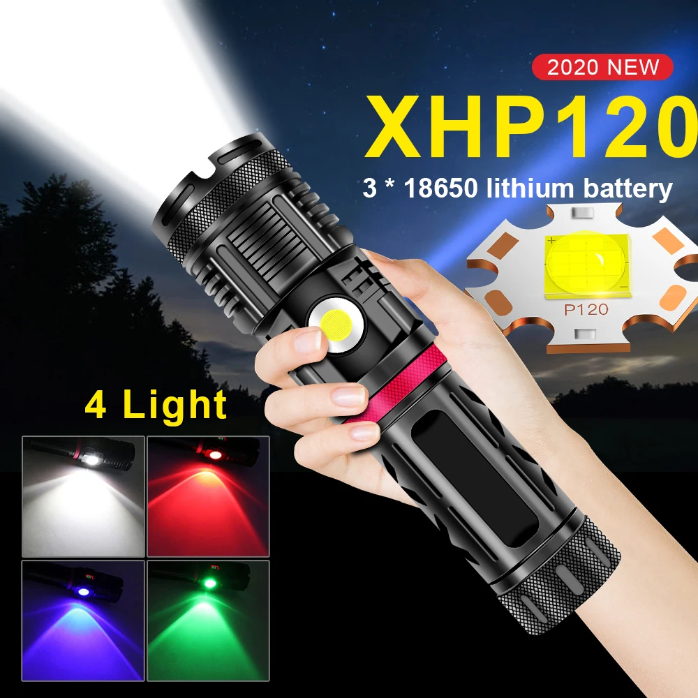 2020 New multipurpose xhp120 powerful LED flashlight torch usb Rechargeable flash light xhp70 xhp50 High power led flashlights
