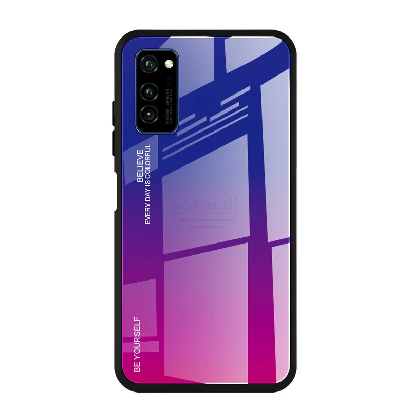 Blue Red Блестящая задняя крышка для huawei Honor V30, чехол из закаленного стекла с градиентом, мягкая форма из ТПУ для Honor V30 Pro 5G, чехол для мобильного телефона s - Цвет: Blue Red