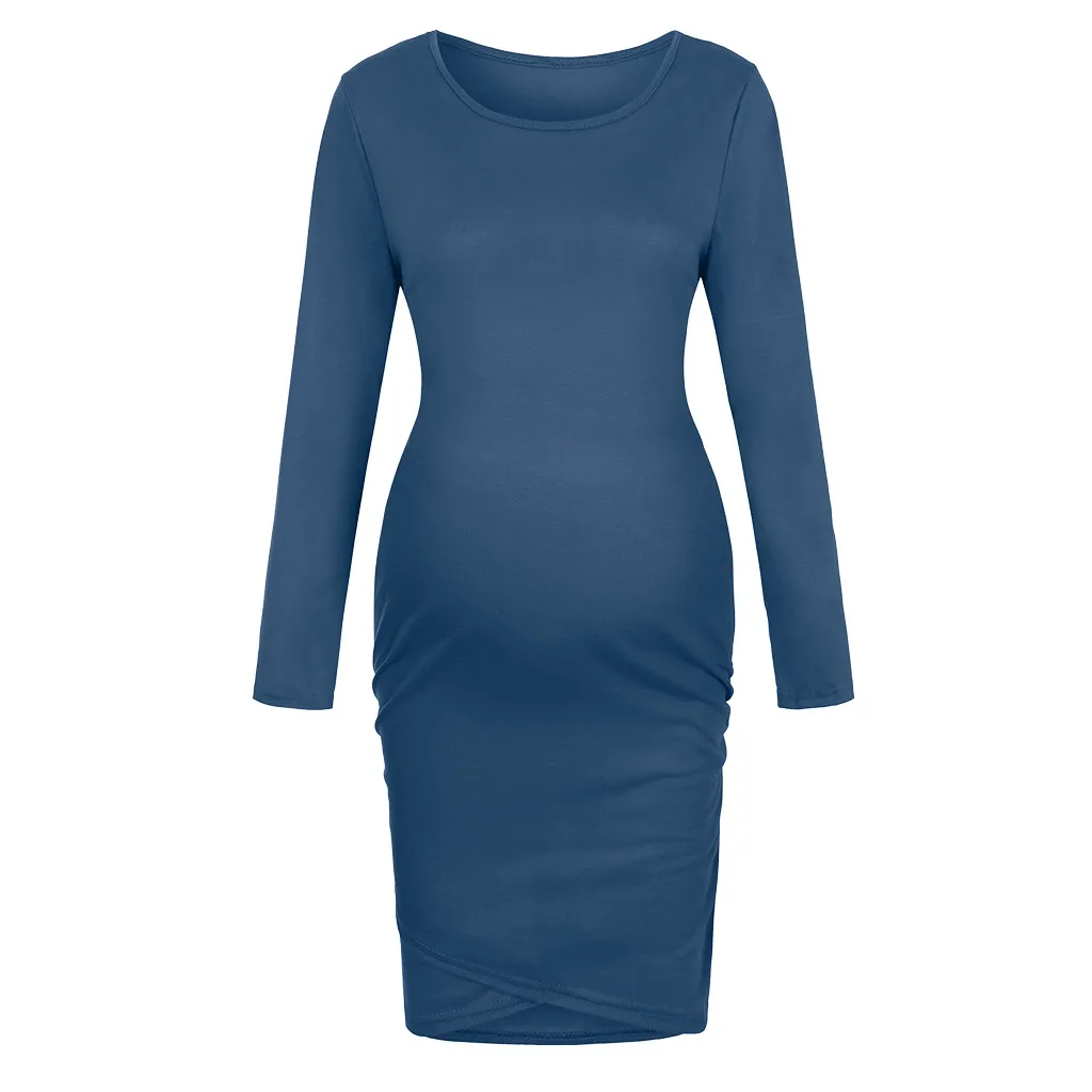Pregnancy Dress Women Long Sleeve Bodycon O-Neck Irregular Solid Sexy Dresses Premama Maternity Dresses For Photoshoot Plus Size