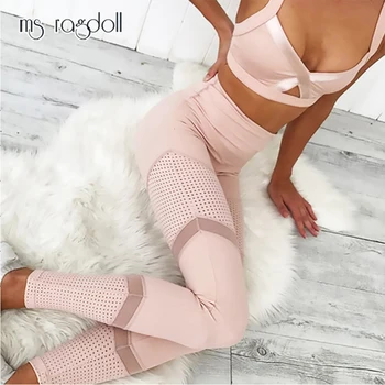 

2019 Hot Sports Bra Leggings Women Mesh Stitching Clothes Pink Set Female Fitness Tracksuit Pants Sexy Tops Slim Sportswear Gym