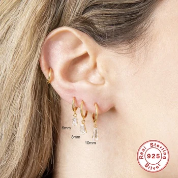 

ROMAD 6/8/10mm Zircon Dangle Hoop Earrings for Women Simple 925 Sterling Silver Earrings Cartilage Ear Piercing Jewelry kolczyki