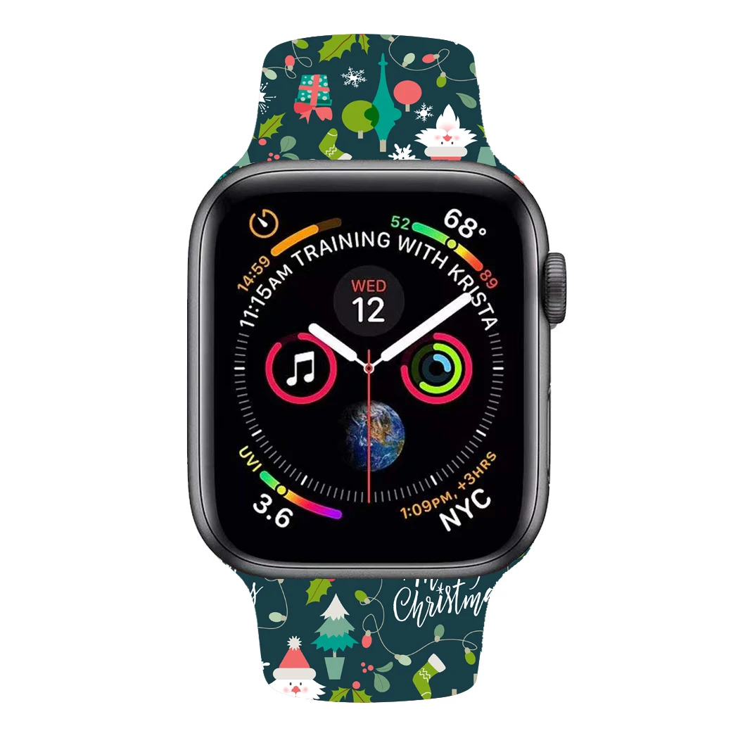 Рождественский силиконовый ремешок для наручных часов Apple Watch Series 5 4, версия 1, 2, 3, ремешок для IWatch, Версия 44 мм 40 мм, 38 мм, 42 мм, ремешок для наручных часов рождественские, с принтом браслет ремень