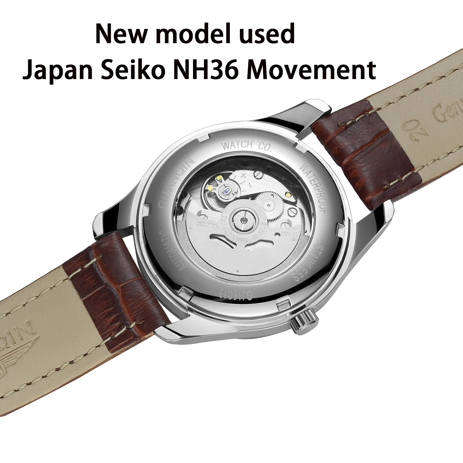 GUANQIN автоматические механические мужские часы Япония NH36 движение сапфировые часы мужские светящиеся часы водонепроницаемые Дата SaRelogio Masculino