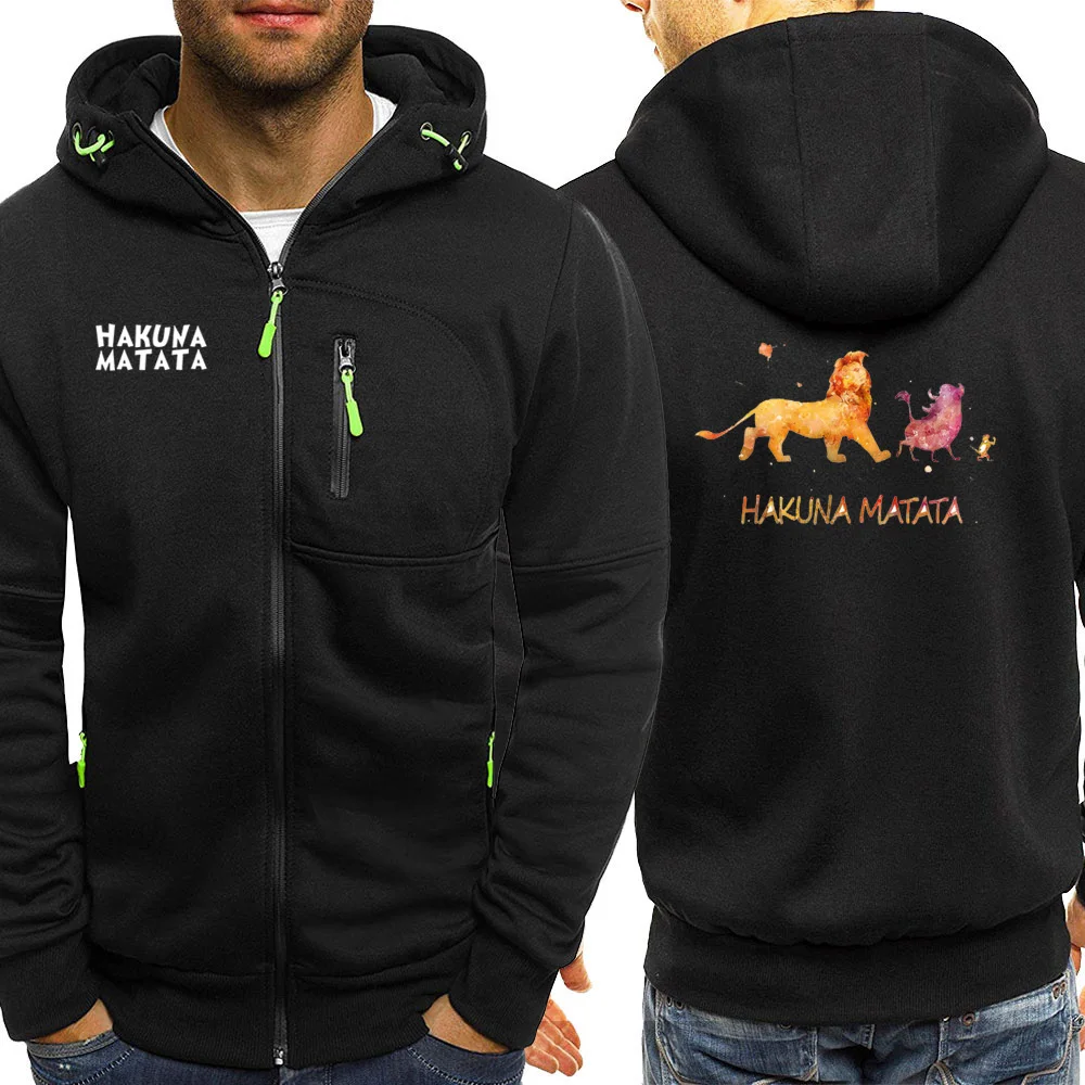 Король Лев уличная Мужская толстовка осень новые Мультяшные куртки на молнии повседневные флисовые пальто толстовки с капюшоном - Цвет: black6