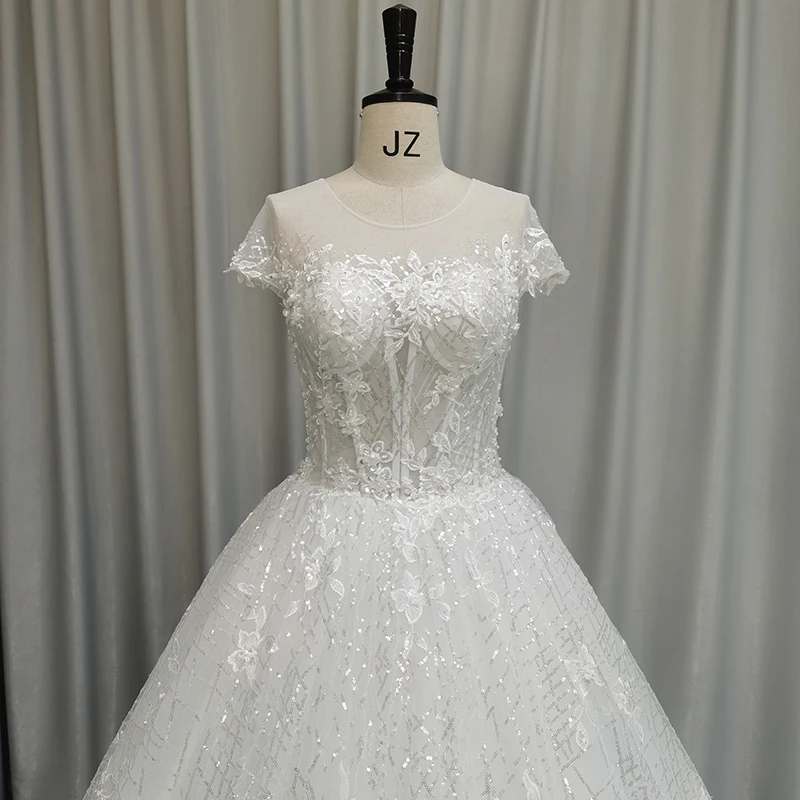 SL-6846 Customized ball gown wedding dress 2021 crystal bling bling lace beads bridal collection set wedding gowns plus size 3