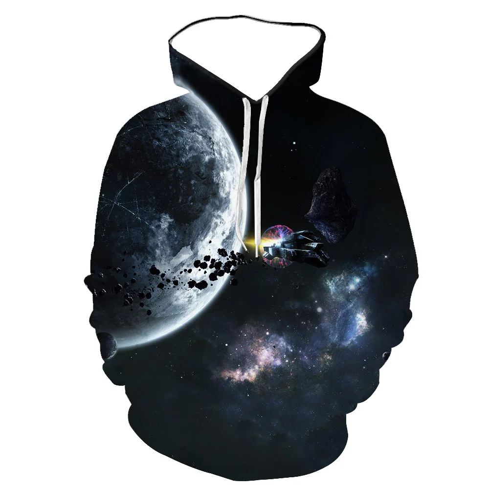 

European And American New Style 3D Digital Printing Starry Sky Universe Series Unisex Couple Hooded Long-Sleeved Shirt