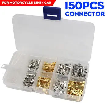 

150 Pcs Male Female Car Spade Connector Wire Crimp Terminal Block with Insulating Sleeve Perfect for Electrical Wiring Car Audio